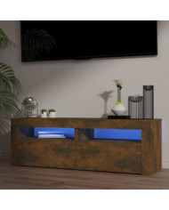 Meuble TV avec lumières LED Chêne fumé 120x35x40 cm | Mobilier & Déco