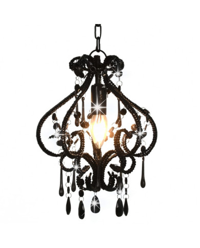 Plafonnier avec perles Noir Rond E14 | Mobilier & Déco