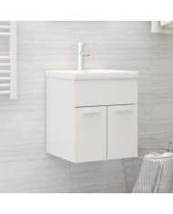 Armoire d'évier lavabo intégré blanc brillant bois d'ingénierie | Mobilier & Déco