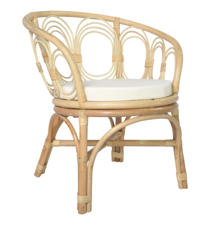 Chaise à manger avec coussin Rotin naturel et lin | Mobilier & Déco