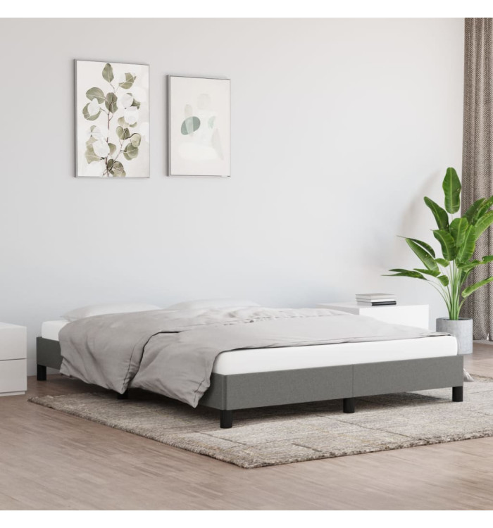 Cadre de lit sans matelas gris foncé 140x190 cm tissu | Mobilier & Déco