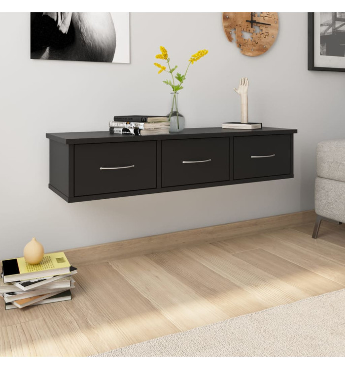Étagère murale avec tiroirs Noir 88x26x18,5cm bois d'ingénierie | Mobilier & Déco