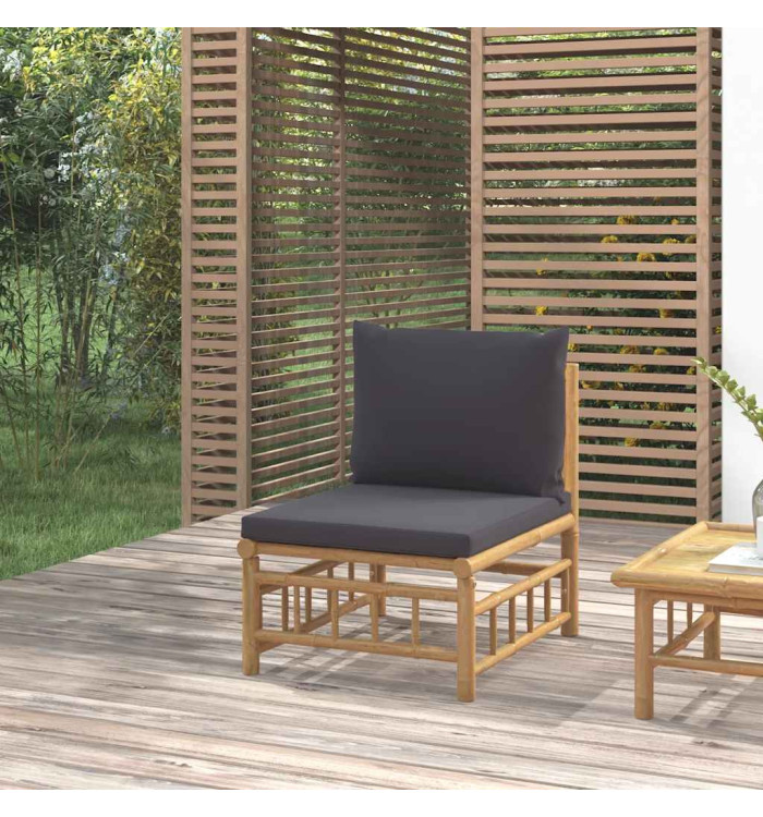 Canapé central de jardin avec coussins gris foncé bambou | Mobilier & Déco