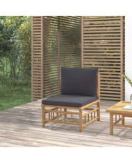 Canapé central de jardin avec coussins gris foncé bambou | Mobilier & Déco