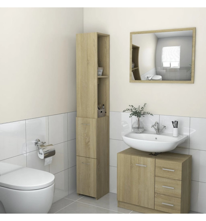 Armoire salle de bain chêne sonoma 25x26,5x170 cm | Mobilier & Déco