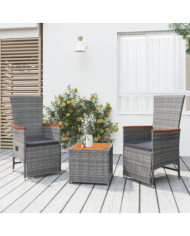 Ensemble de salon de jardin 3 pcs gris poly rotin et acacia | Mobilier & Déco