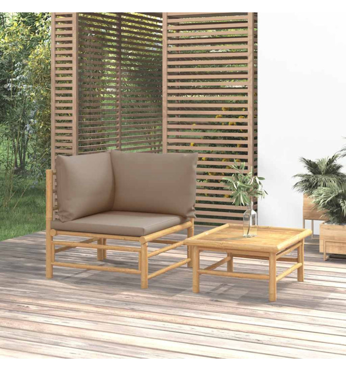 Salon de jardin 2 pcs avec coussins taupe bambou | Mobilier & Déco