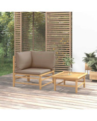 Salon de jardin 2 pcs avec coussins taupe bambou | Mobilier & Déco