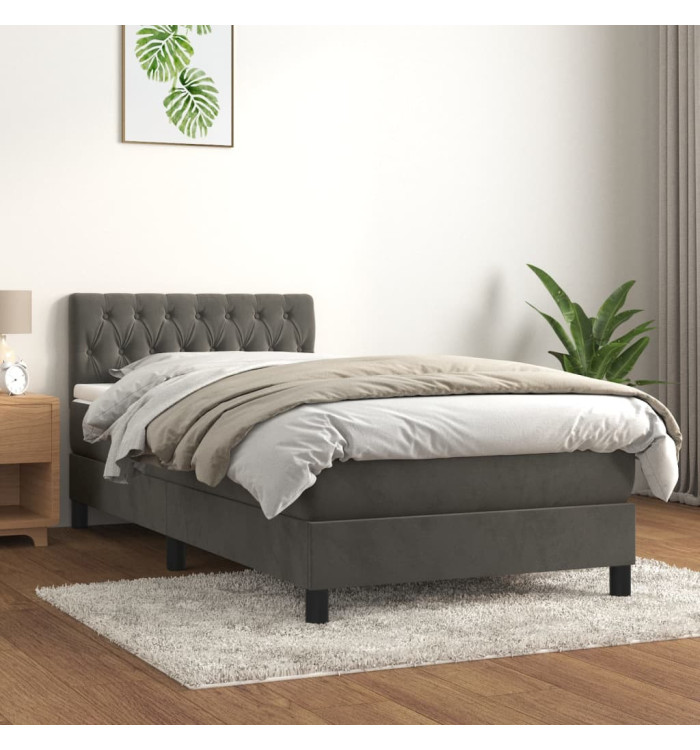 Sommier à lattes de lit et matelas Gris foncé 90x200 cm Velours | Mobilier & Déco