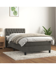Sommier à lattes de lit et matelas Gris foncé 90x200 cm Velours | Mobilier & Déco