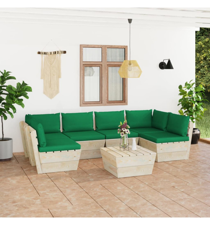 Salon de jardin palette 7 pcs avec coussins bois d'épicéa | Mobilier & Déco