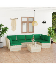 Salon de jardin palette 7 pcs avec coussins bois d'épicéa | Mobilier & Déco