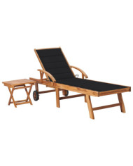 Chaise longue avec table et coussin Bois de teck solide | Mobilier & Déco
