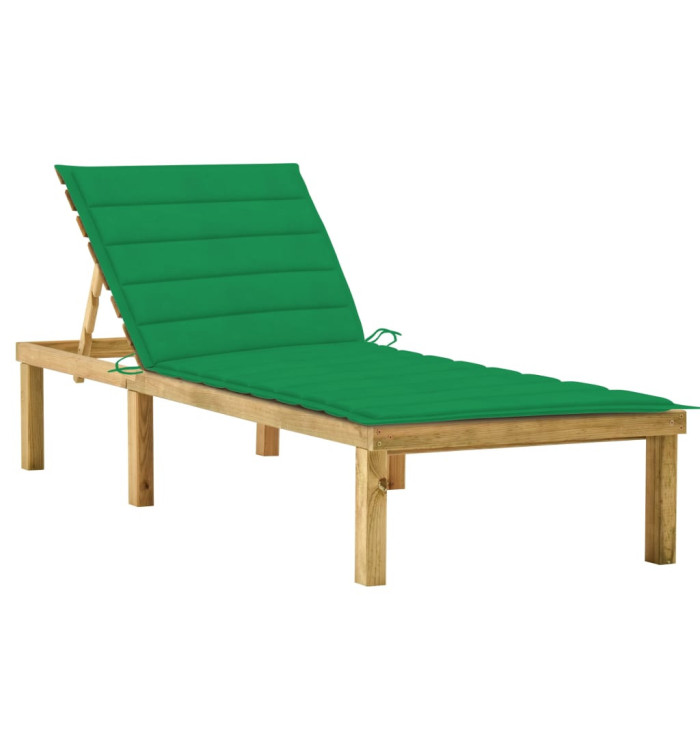 Chaise longue avec coussin vert Bois de pin imprégné | Mobilier & Déco