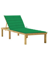 Chaise longue avec coussin vert Bois de pin imprégné | Mobilier & Déco
