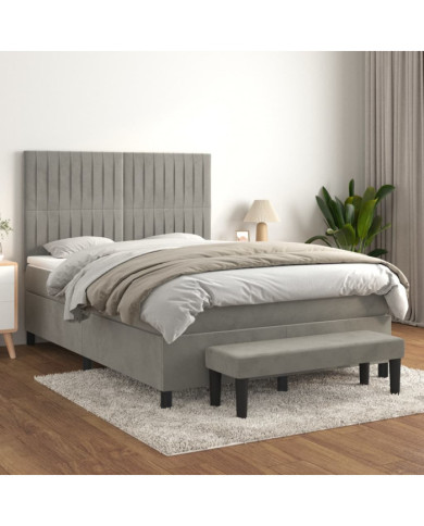 Sommier à lattes de lit et matelas Gris clair 140x190cm Velours | Mobilier & Déco