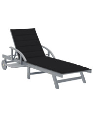 Chaise longue de jardin avec coussin Bois d'acacia solide | Mobilier & Déco