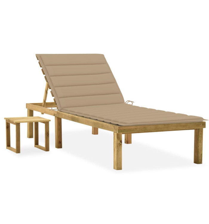 Chaise longue de jardin avec table et coussin Pin imprégné | Mobilier & Déco