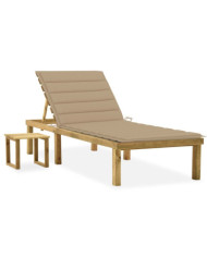 Chaise longue de jardin avec table et coussin Pin imprégné | Mobilier & Déco