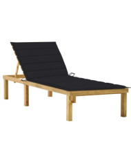 Chaise longue avec coussin noir Bois de pin imprégné | Mobilier & Déco