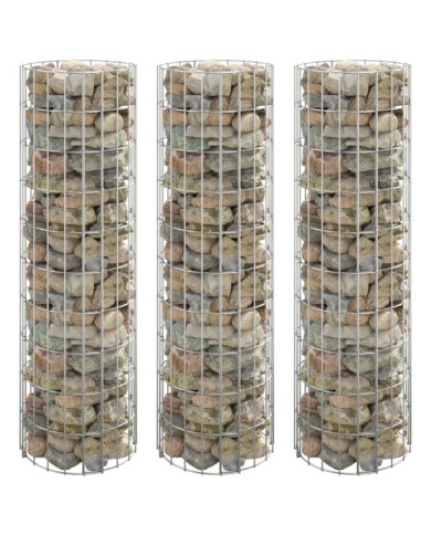 Lit surélevé à gabion circulaire 3pcs Acier galvanisé Ø30x100cm | Mobilier & Déco