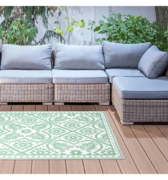 Esschert Design Tapis d'extérieur 182x122 cm Tuiles Vert et blanc | Mobilier & Déco
