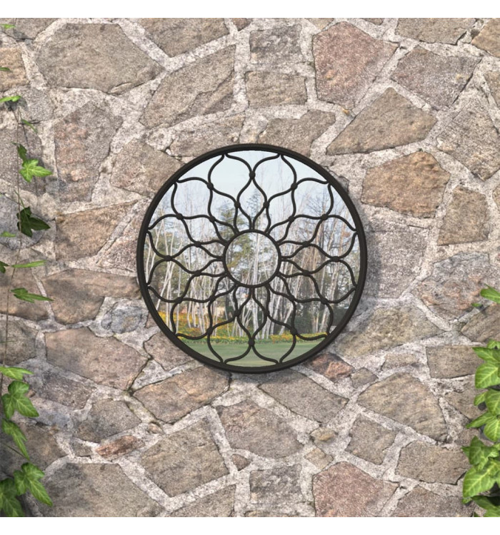 Miroir de jardin Noir 60x3 cm Fer Rond utilisation extérieure | Mobilier & Déco