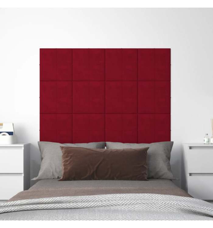 Panneaux muraux 12 pcs Rouge bordeaux 30x30 cm Velours 1,08 m² | Mobilier & Déco