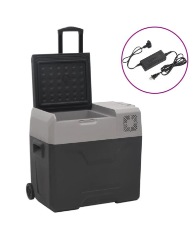 Glacière avec roue et adaptateur noir et gris 40L polypropylène | Mobilier & Déco