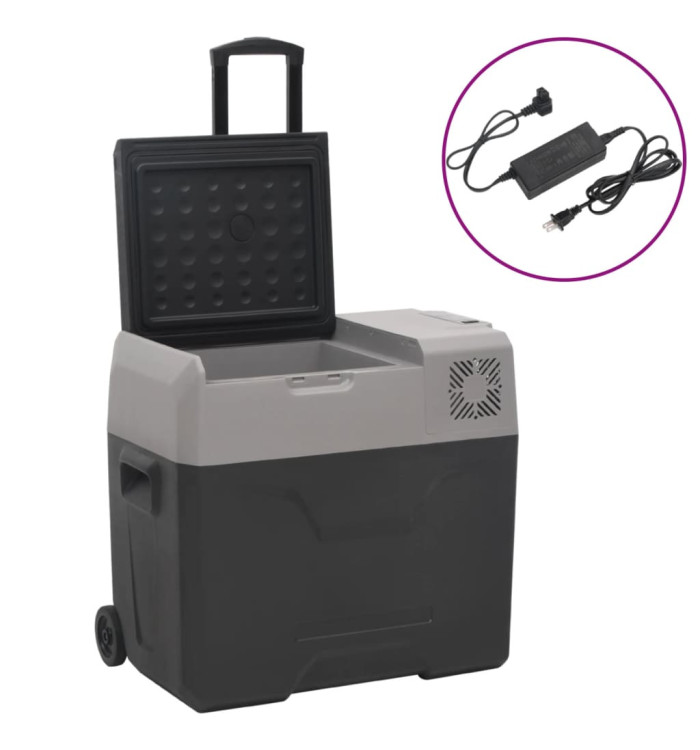 Glacière avec roue et adaptateur noir et gris 40L polypropylène | Mobilier & Déco