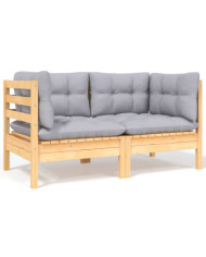 Canapé 2 places de jardin et coussins gris Bois de pin solide | Mobilier & Déco
