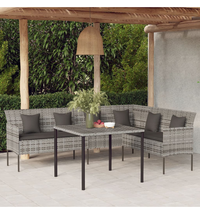 Canapé de jardin en forme de L et coussins gris résine tressée | Mobilier & Déco