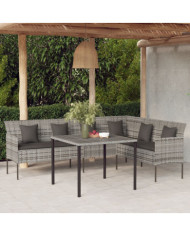 Canapé de jardin en forme de L et coussins gris résine tressée | Mobilier & Déco