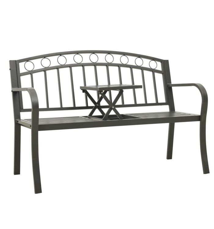 Banc de jardin avec table Gris 120 cm Acier | Mobilier & Déco