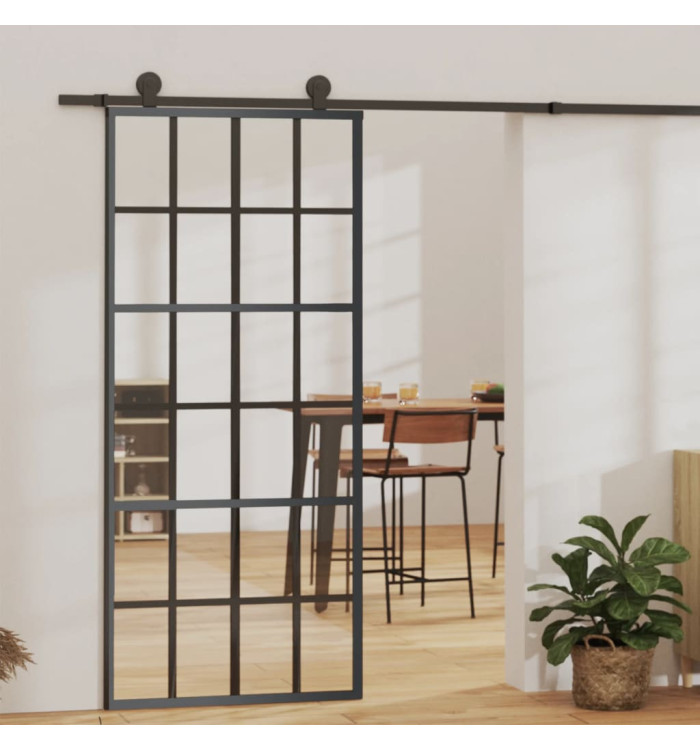 Porte coulissante Verre ESG et aluminium 90x205 cm Noir | Mobilier & Déco