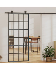 Porte coulissante Verre ESG et aluminium 90x205 cm Noir | Mobilier & Déco