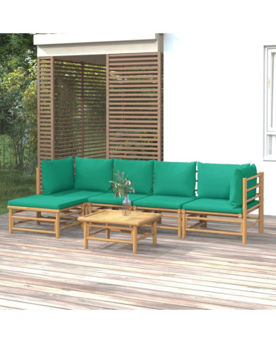 Salon de jardin 6 pcs avec coussins vert bambou | Mobilier & Déco