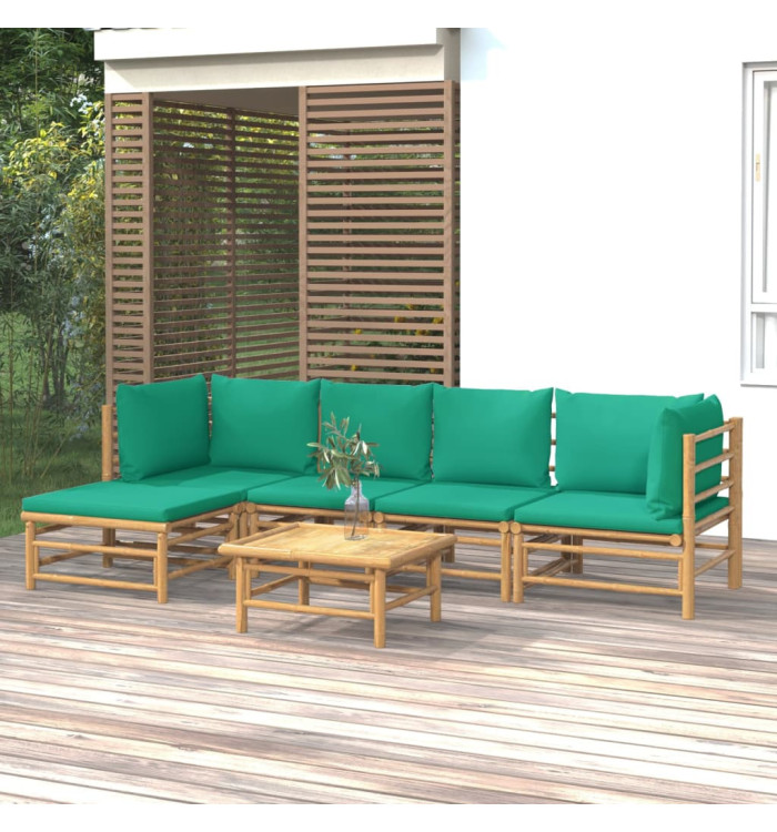 Salon de jardin 6 pcs avec coussins vert bambou | Mobilier & Déco