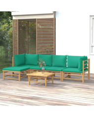 Salon de jardin 6 pcs avec coussins vert bambou | Mobilier & Déco