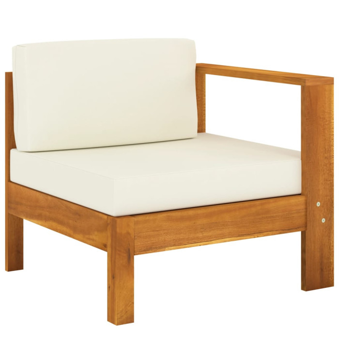 Canapé central avec 1 accoudoir Blanc crème Acacia solide | Mobilier & Déco