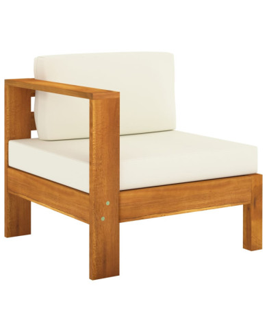 Canapé central avec 1 accoudoir Blanc crème Bois d'acacia | Mobilier & Déco