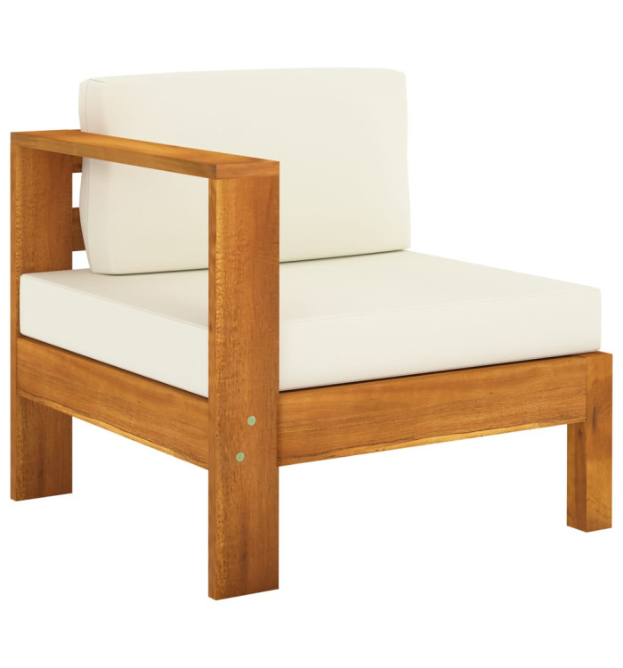 Canapé central avec 1 accoudoir Blanc crème Bois d'acacia | Mobilier & Déco