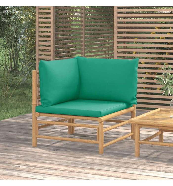 Canapé d'angle de jardin avec coussins vert bambou | Mobilier & Déco