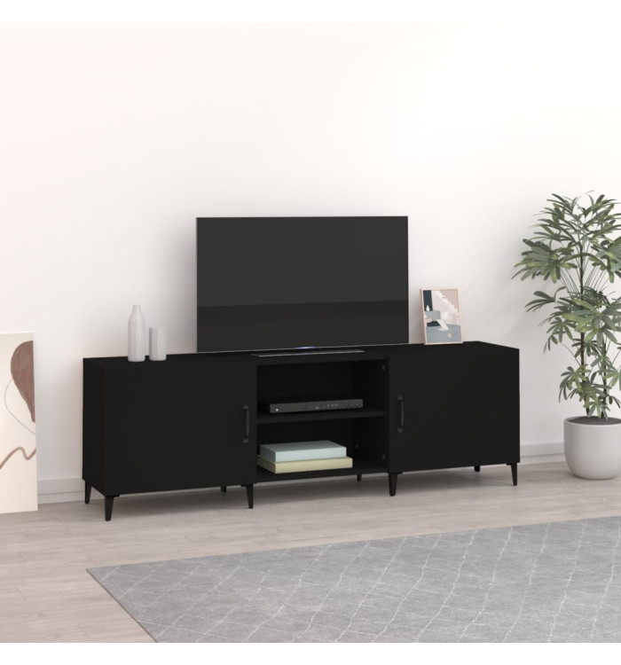 Meuble TV noir 150x30x50 cm bois d'ingénierie | Mobilier & Déco