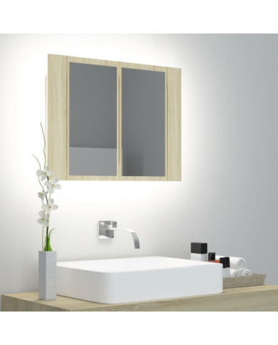 Armoire à miroir à LED de bain Chêne sonoma 60x12x45 Acrylique | Mobilier & Déco