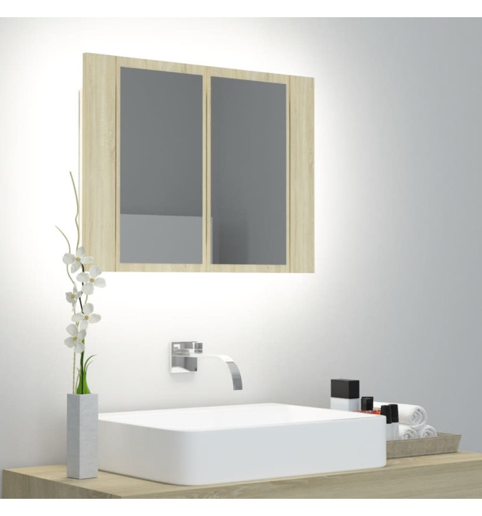 Armoire à miroir à LED de bain Chêne sonoma 60x12x45 Acrylique | Mobilier & Déco