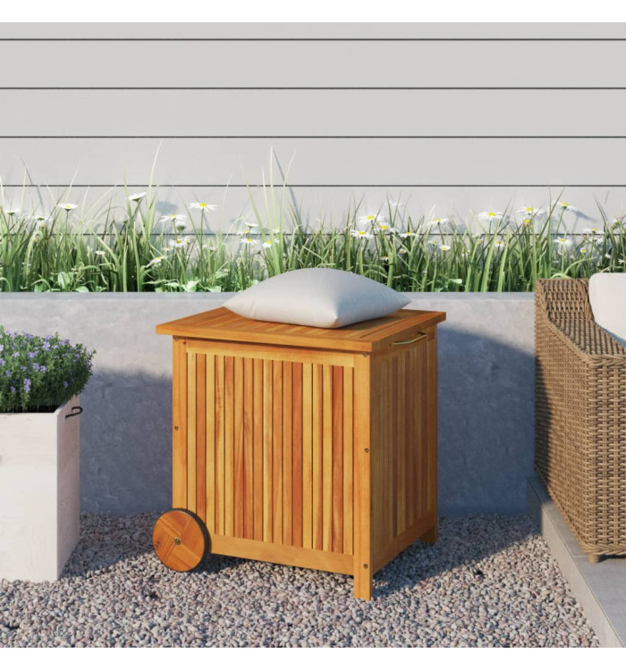 Boîte de rangement de jardin avec roues 60x50x58 cm Bois acacia | Mobilier & Déco