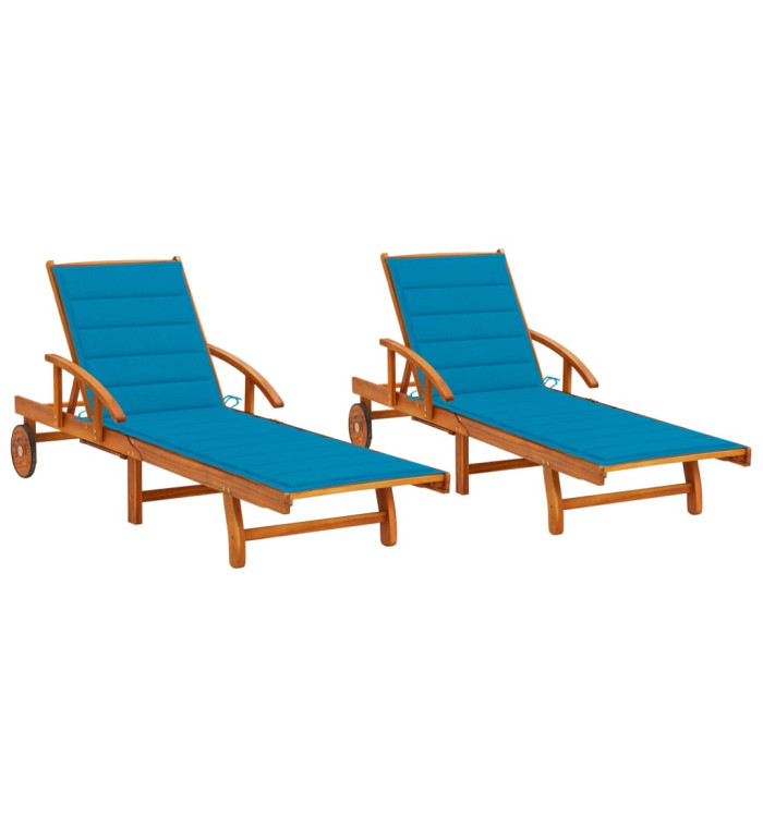 Chaises longues lot de 2 avec coussins Bois d'acacia solide | Mobilier & Déco