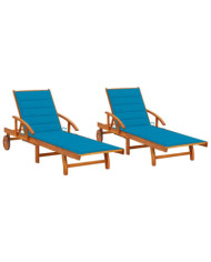 Chaises longues lot de 2 avec coussins Bois d'acacia solide | Mobilier & Déco