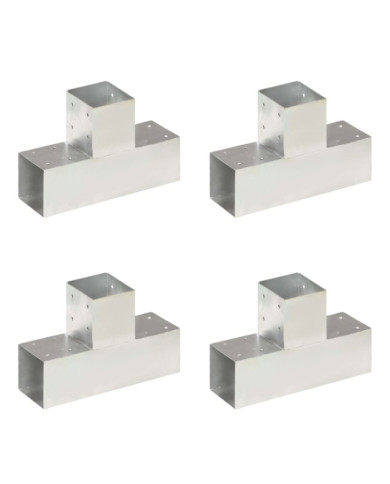 Connecteurs de poteau 4 pcs Forme en T Métal galvanisé 91x91 mm | Mobilier & Déco